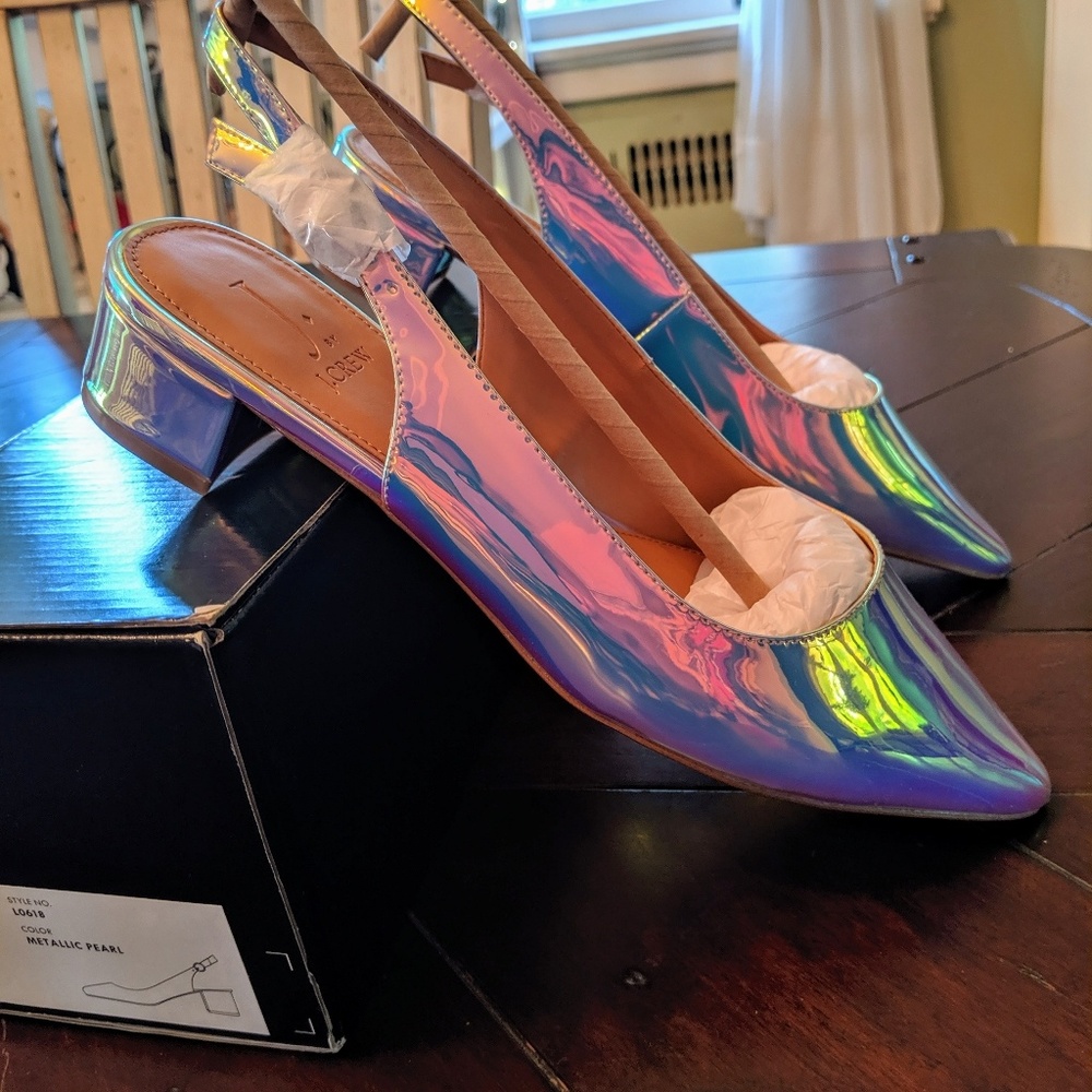 J Crew Holographic Slingback Block Heels - Picture 3 of 4